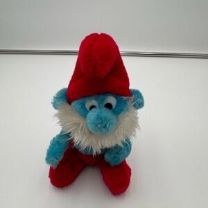 Vintage Smurf Plush Doll Blue Red Hat White Beard Peyo Korea 8 Inch